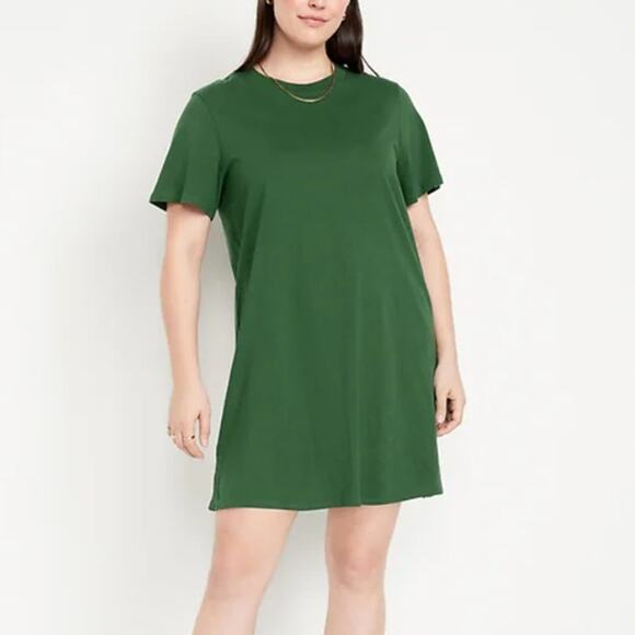 OLD NAVY Crew-Neck Mini T-Shirt Dress Short Sleeve Cotton Green Womens Sz L NWT - Picture 1 of 7